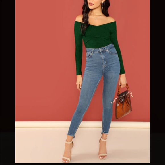 LAST ONE SALE Green Ribbed Cross Sweater Body Suit - Picture 5 of 6